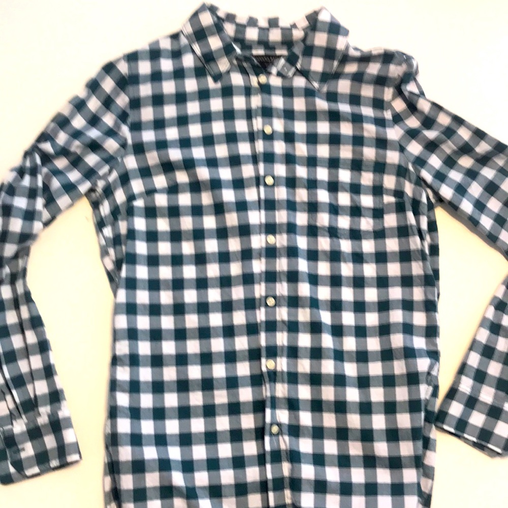 Banana Republic teal checkered button down top womens size s